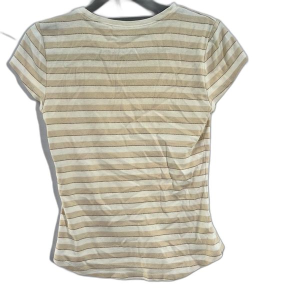 Ann Taylor Yellow White Stripe Short Sleeve Scoop Neck Classic T Shirt Women XS - Picture 2 of 7
